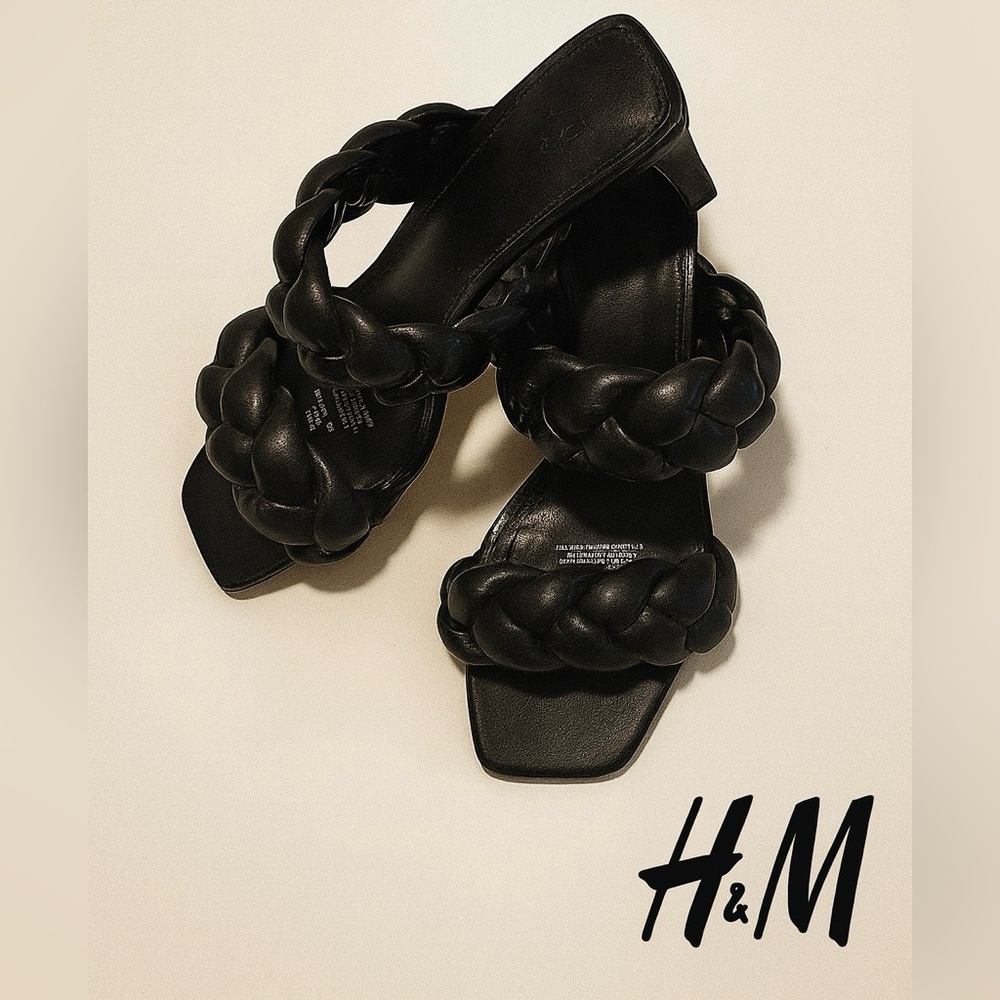 H&M Black Braided Strap Heeled Sandals – Size 37